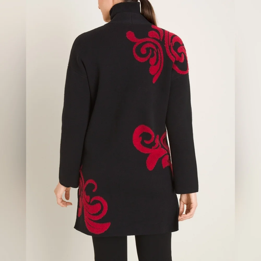 Chicos Red And Black Scroll-Detail Cardigan Size 4P NWOT - Picture 6 of 6